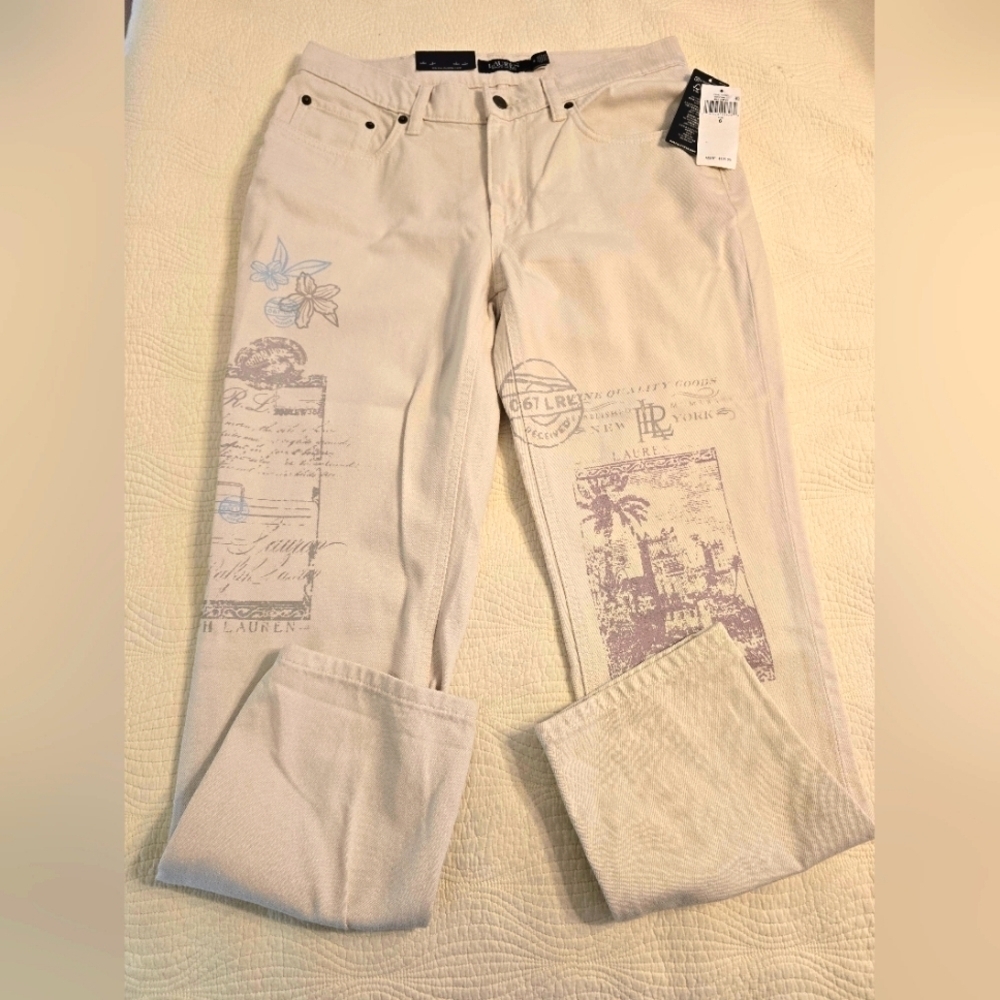 NWT Ralph Lauren Ladies Cream Relaxed Fit Tapered Mid Rise Jeans